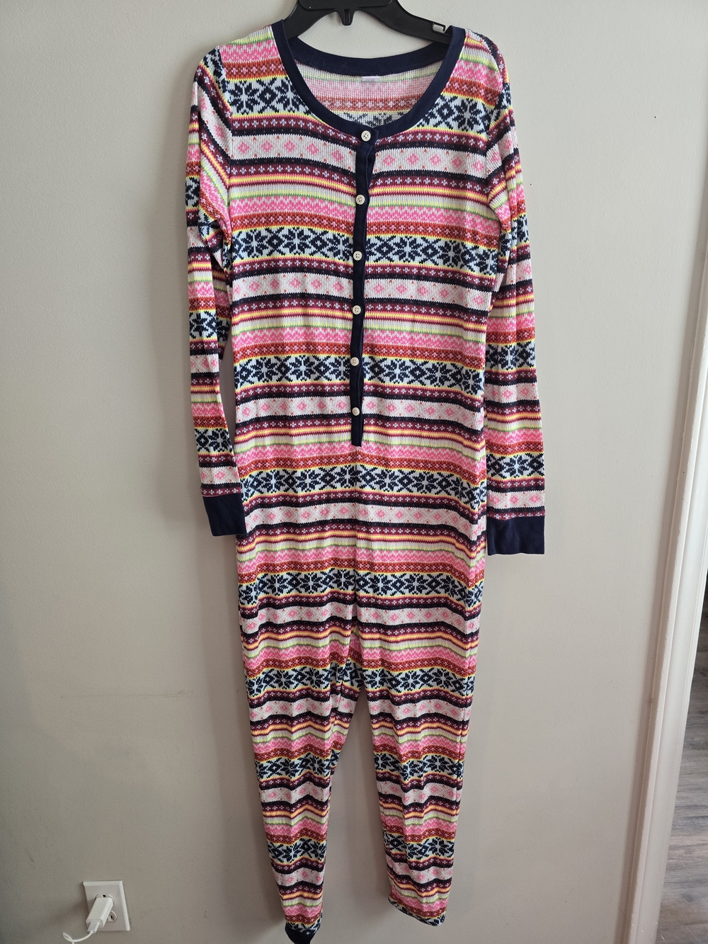Old Navy Pink and Navy Fair Isle One-Piece Footie